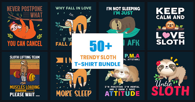 Trendy Sloth T-Shirt Design Bundle