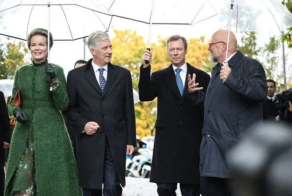 Queen Mathilde wore a floral print dress by Natan. Grand Duchess Maria Teresa. Princess Stephanie