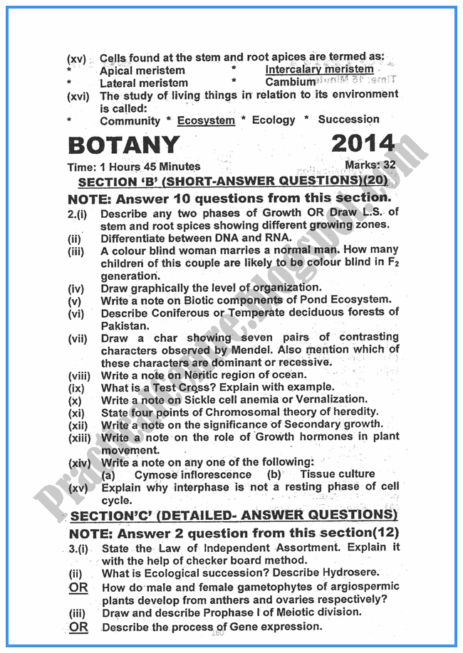 Botany-2014-Five-year-paper-class-XII