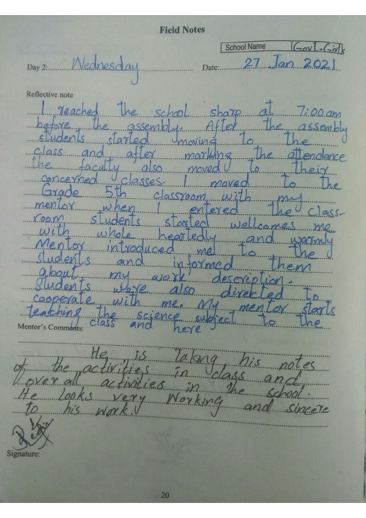 AIOU B.ED Teaching Practice I 8607 Solved 14 Field notes in pdf