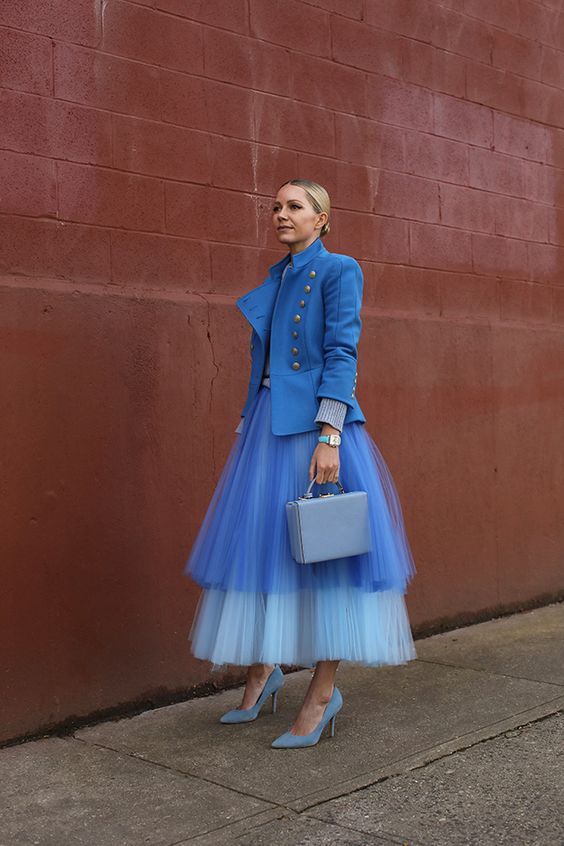 Blair Eadie Bee Blue Blazer Blue Tulle Chiffon Skirt