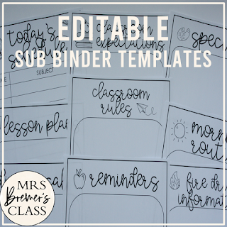 Editable sub plans binder templates! This pack includes 24 editable templates to use when you are away and need a sub. Lots of pages are included, to ensure that your sub is fully informed about school procedures, your classroom, emergency situations, and what to cover while you are away. #subplans #subbinder #bindertemplates #teaching #teacherhelpers #teachingideas #backtoschool #classroom