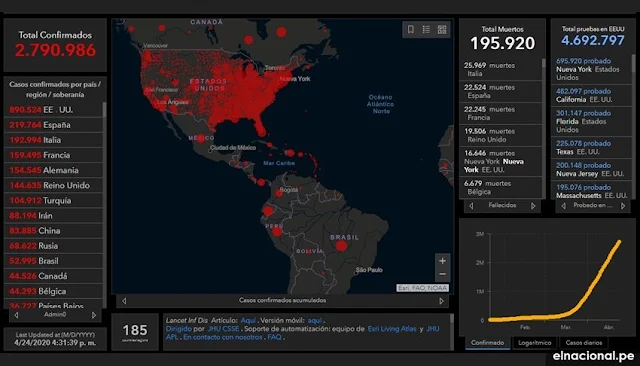 Mapa de contagiados por coronavirus en el mundo hoy 25 de abril 2020