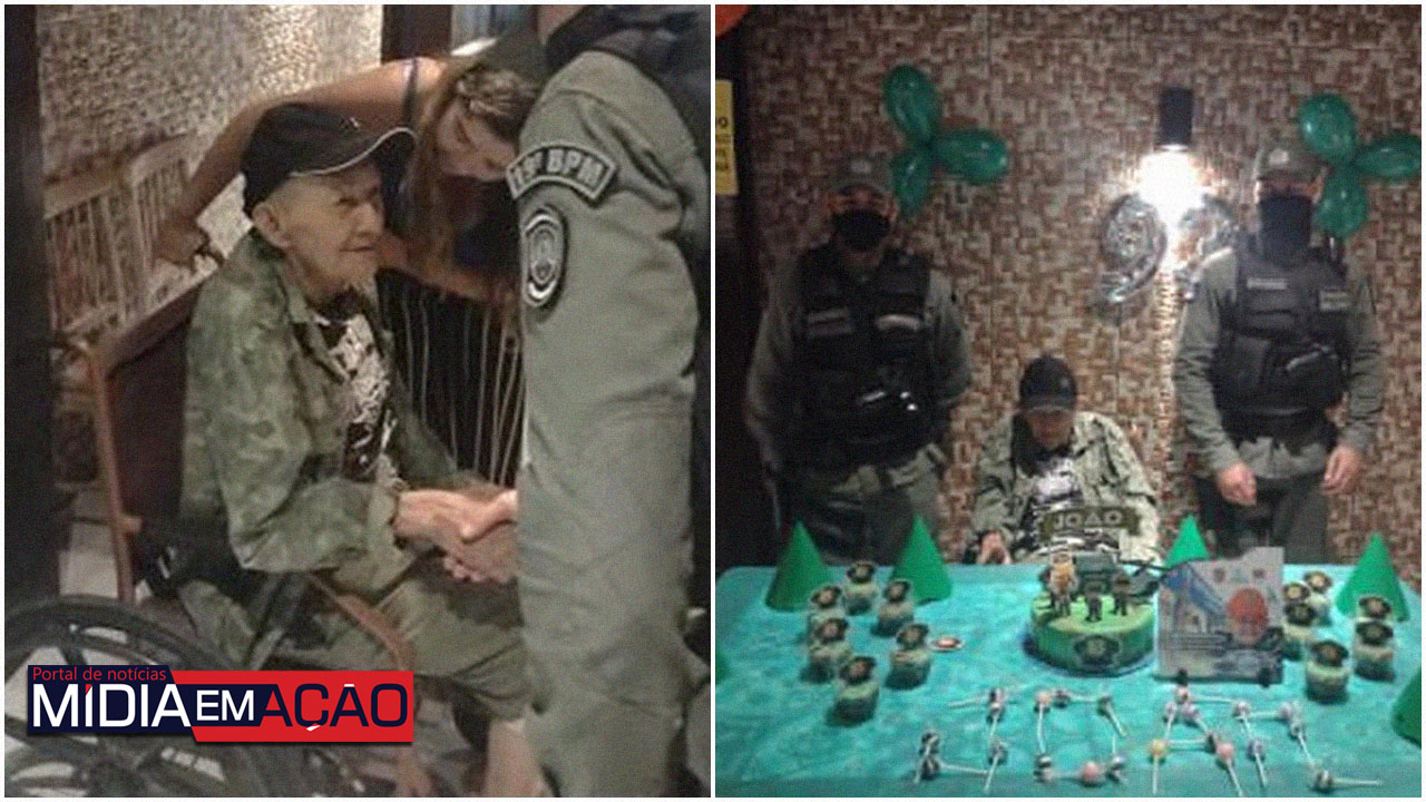 Idoso convida policiais militares para sua festa de 93 anos