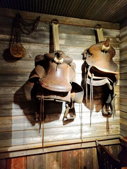 Saddles inside Saltgrass Steakhouse in Austin, Texas