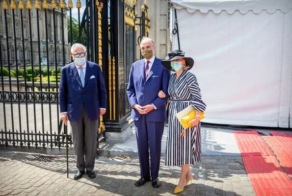 Queen Mathilde wore a new fuchsia dress by Dries Van Noten. Princess Elisabeth, Prince Gabriel, Princess Eleonore, and Princess Astrid