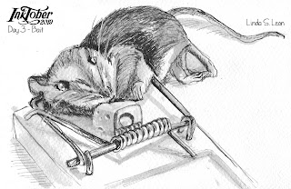 Mouse in trap - Inkdrawing by Linda S. Leon  for Inktober 2019