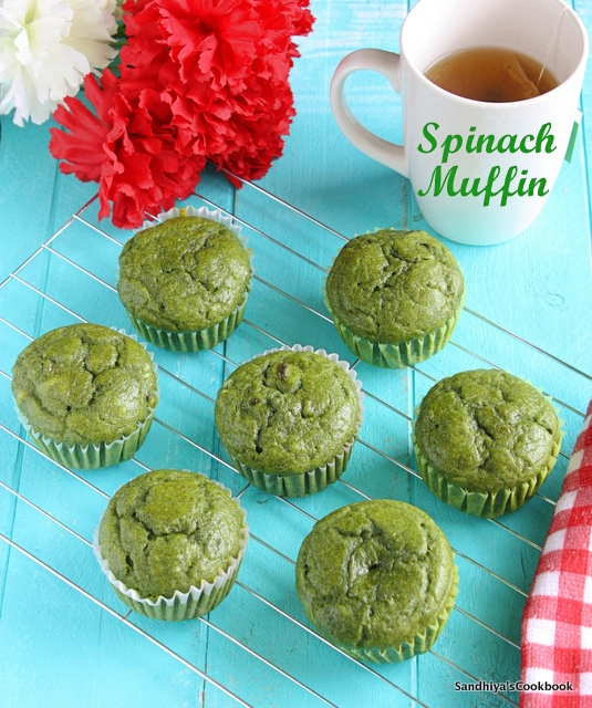 Sandhiya's Cookbook Eggless Spinach Muffin Muffin recipe Breakfast