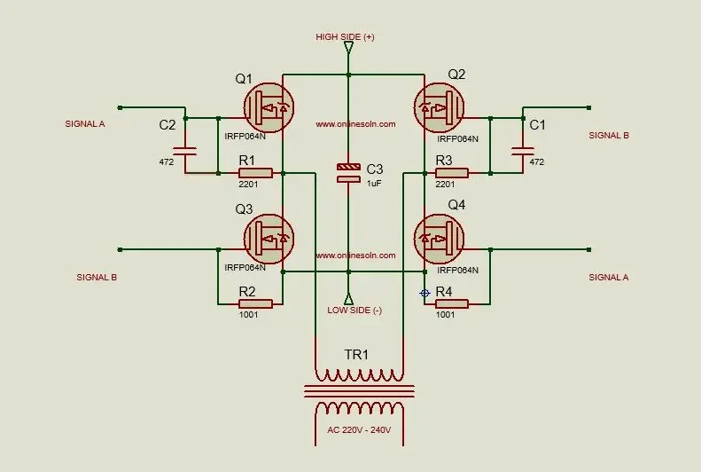 Full bridge power inverter connections.