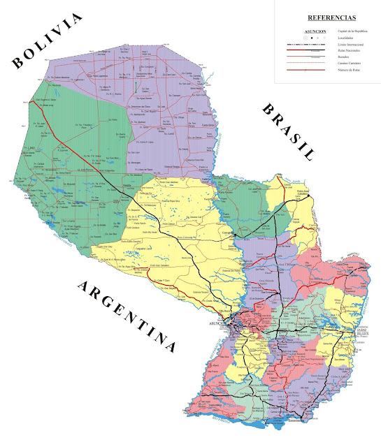 Mapa rodoviário do Paraguai