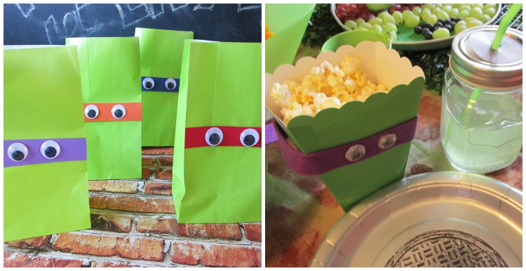 Ninja Turtle goody bags & boxes with googly eyes