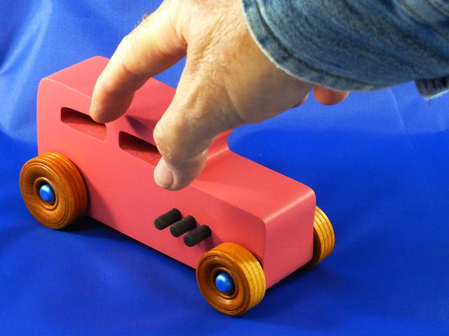 Handmade Pink Wood Toy Car Hot Rod Modeled After The 1932 Ford Sedan