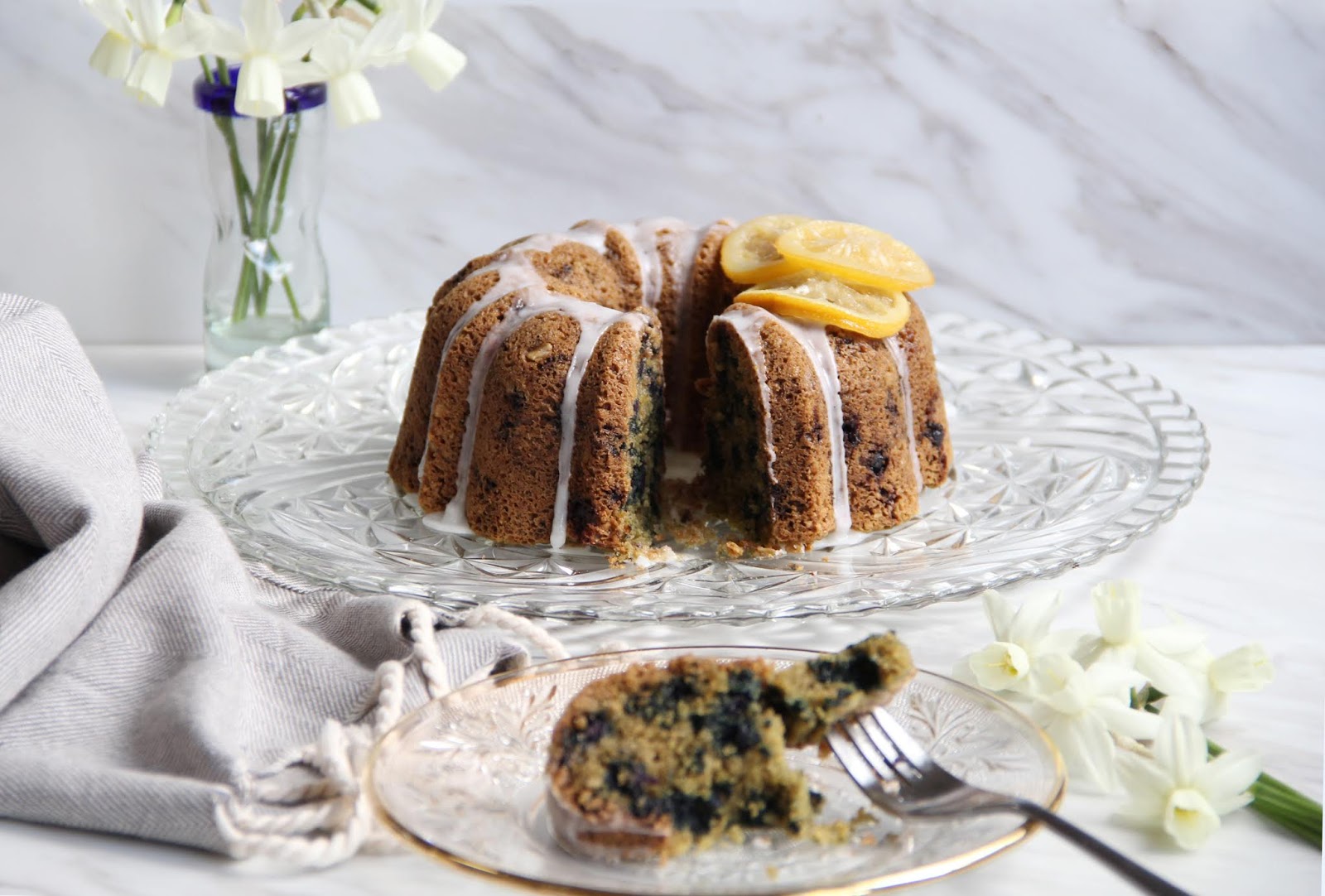 Blueberry Lemon Tahini Oat Flour Bundt Cake