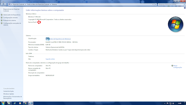 Imagem: Verificação do Service Pack 1.