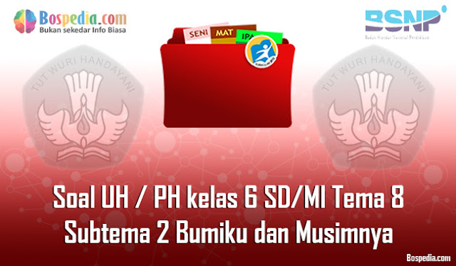 Contoh Soal UH / PH untuk kelas 6 SD/MI Tema 8 Subtema 2 Bumiku dan Musimnya