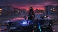 Urban Girl Sitting On Mercedes Bonnet mobile wallpaper 