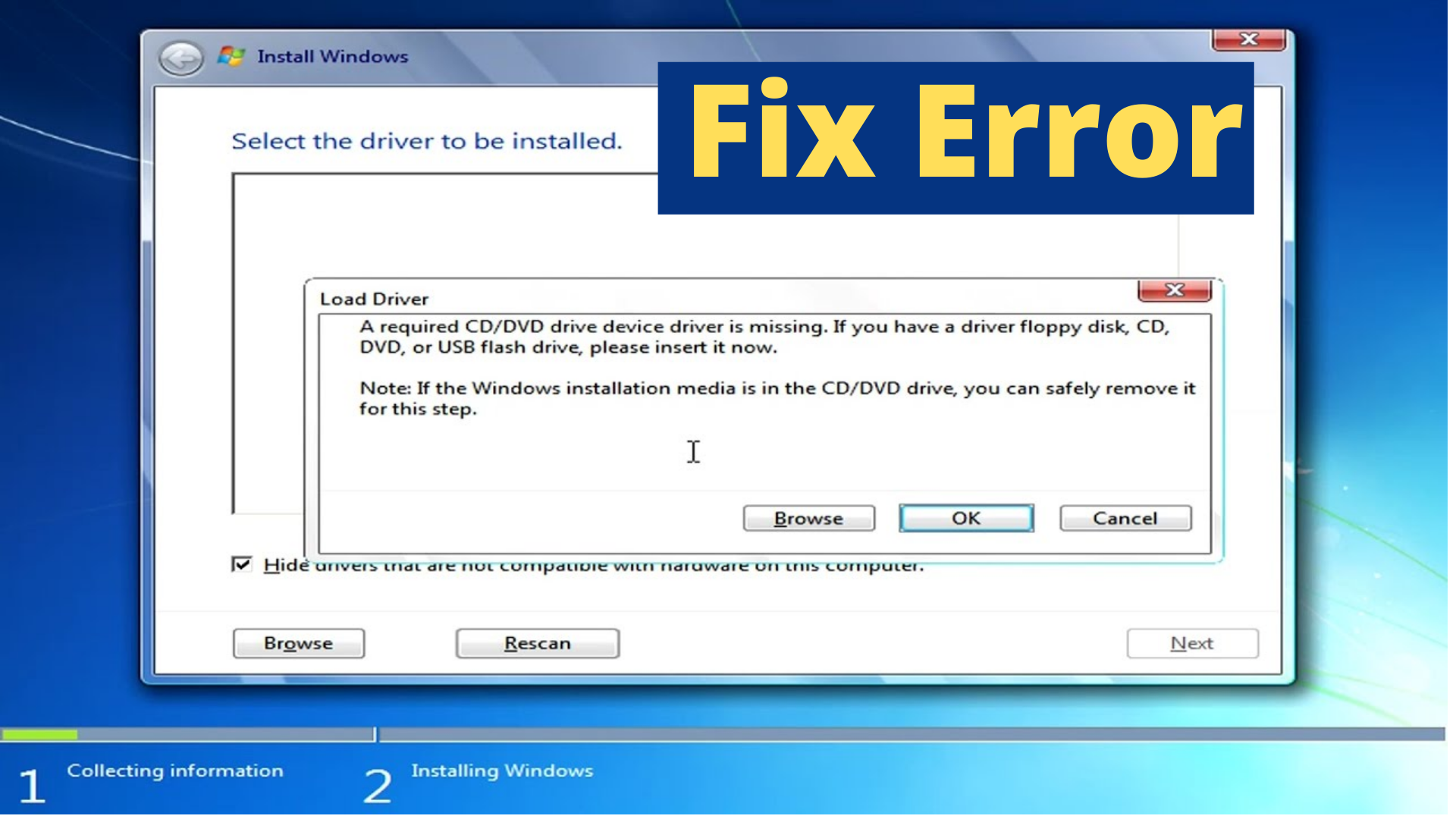 Sandalias limpiar cuenca Windows 7 installation Error - Select the driver to be installed