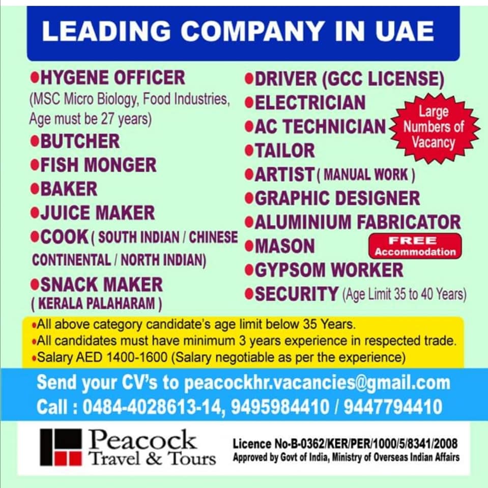UAE JOBS REQUIRED FOR A LEADING COMPANY IN UAE gulf jobs