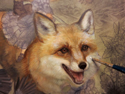 painting fur fox oil renard strawberries demonstration step 12x16 board