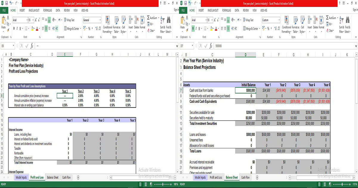 5 Year Plan Template in Excel