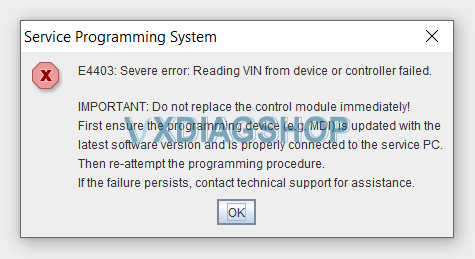 vxdiag sps e4403 error 1