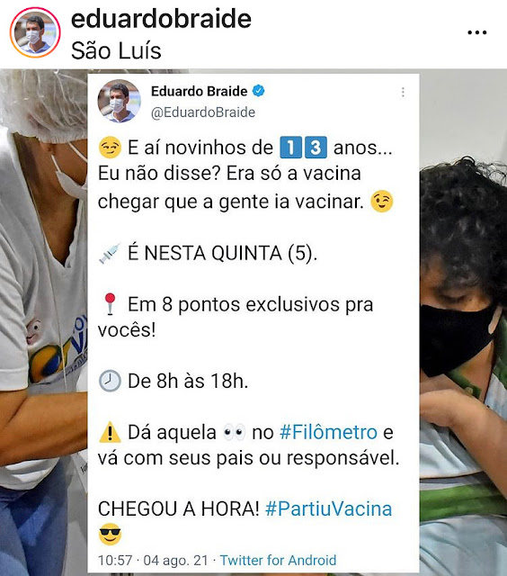 São Luís vacina adolescentes de 13 anos São Luís vacina adolescentes de 13 anos