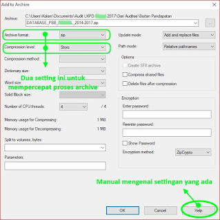 Tampilan settingan di 7-Zip
