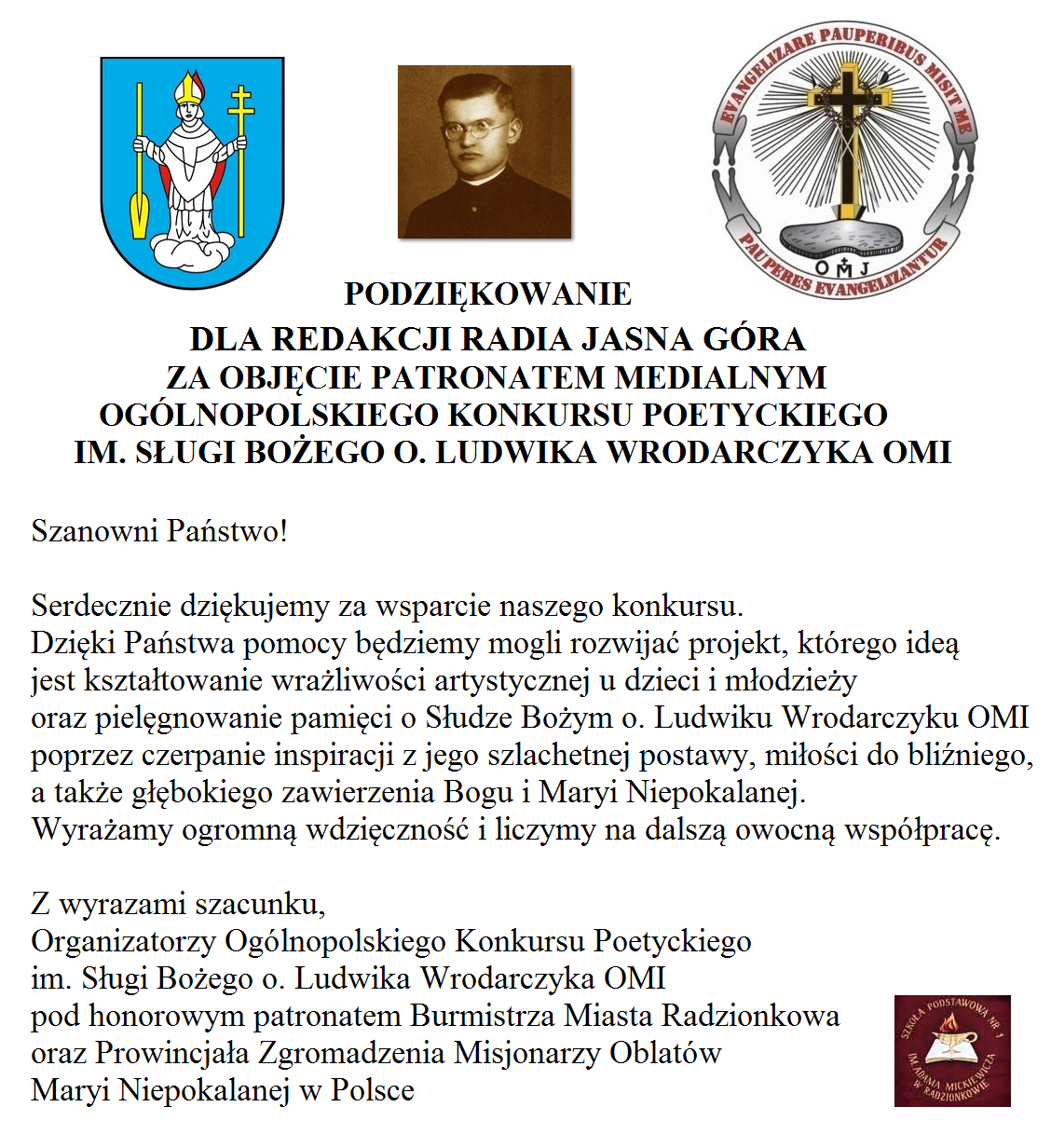 Radio Jasna Góra patronem medialnym naszego konkursu!