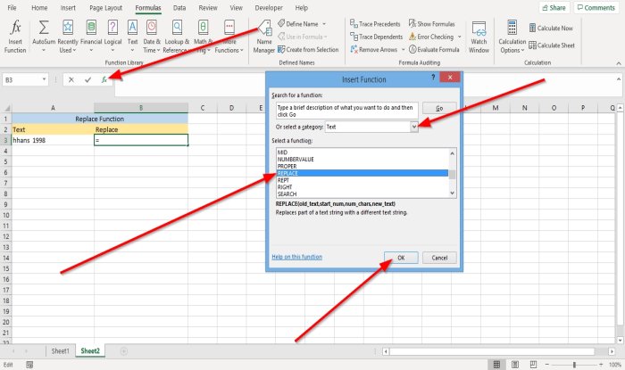 Excel에서 함수 대체 및 바꾸기
