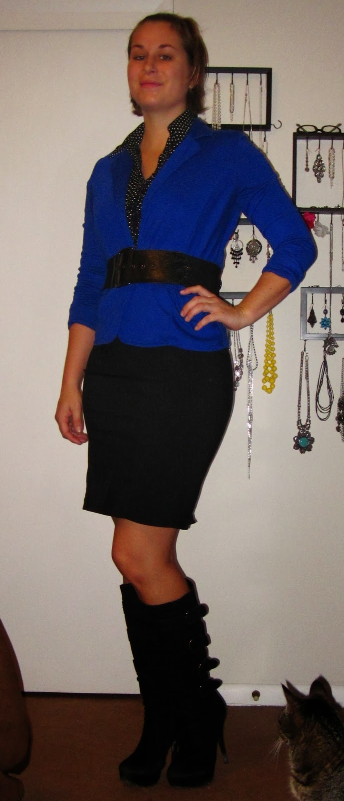 blue pencil skirt and blazer