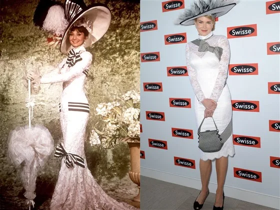 Nicole Kidman attends Victoria Derby Day at Flemington Racecourse in Australia and she wearing same style dress with Audrey Hepburn