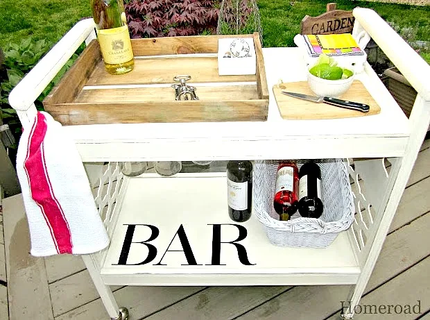 Creating a DIY rolling bar cart from an old TV stand.