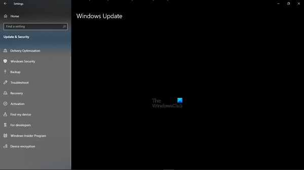 Configuración de actualización de Windows 10 en blanco