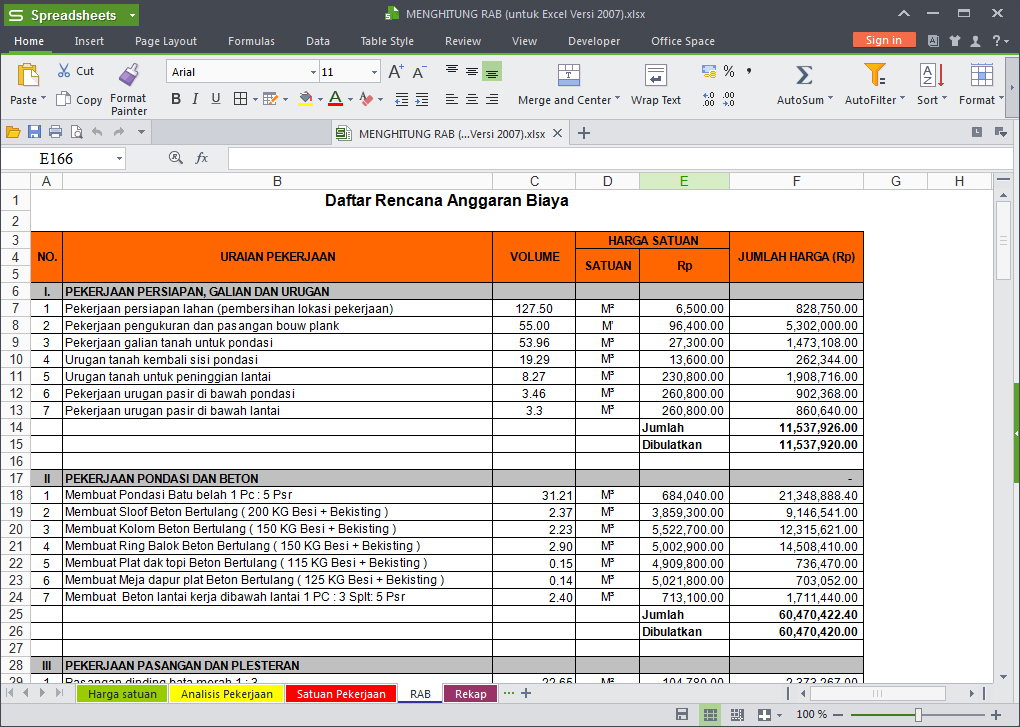 Software RAB  Excel  Untuk Menghitung Anggaran Biaya Bangun 