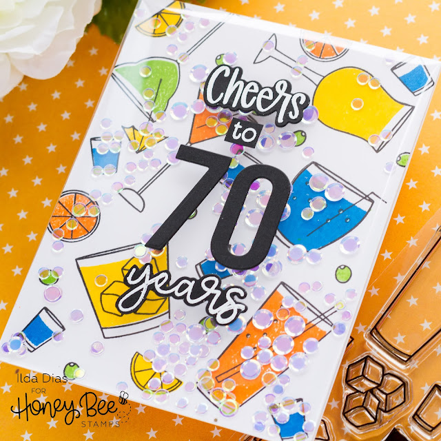 Cheers, 70 Years, Frameless Shaker, Birthday Card, Honey Bee Stamps, Card Making, Stamping, Die Cutting, handmade card, ilovedoingallthingscrafty, Stamps, how to, Atelier Inks, Raise A Glass, 