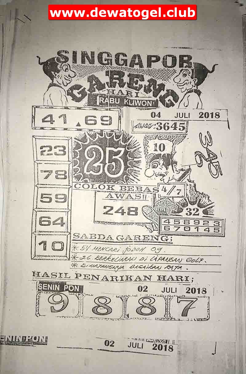 Prediksi Togel Singapura Rabu 4 Juli 2018 Syair Kode Dewa Togel