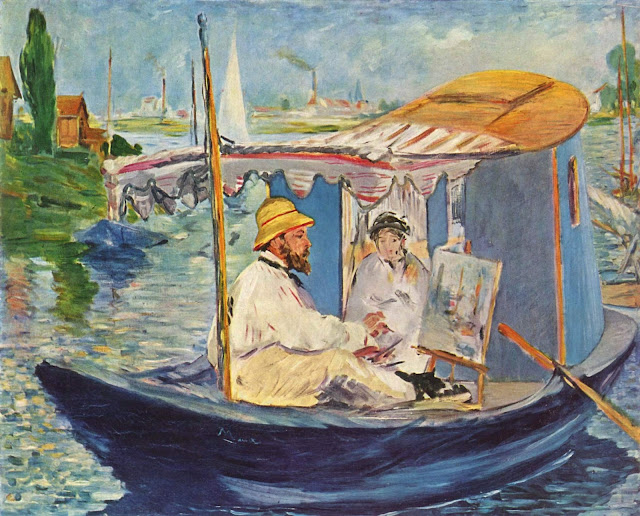 Monet Painting in His Floating Studio
