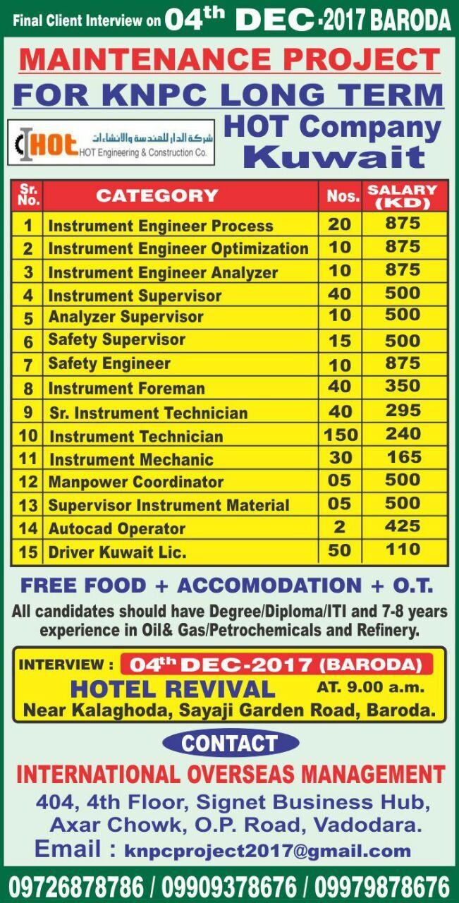 Oil And Gas Job Vacancies Kuwait Knpc Maintenance Project Interview