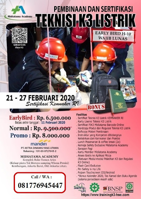 Teknisi K3 Listrik tgl. 21-27 Februari 2020 di Jakarta