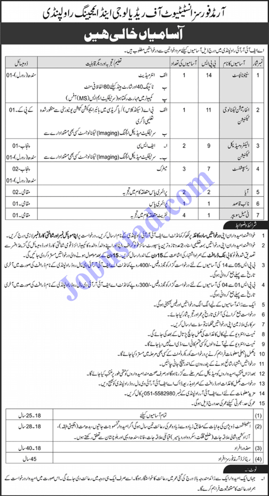 jobs in rawalpindi 2021 for male and female | Armed Forces Institute of Radiology jobs 2021