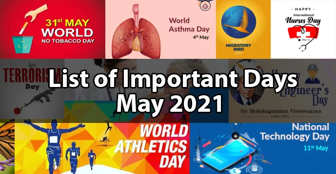Kerala PSC GK - List of Important Days in May 2021