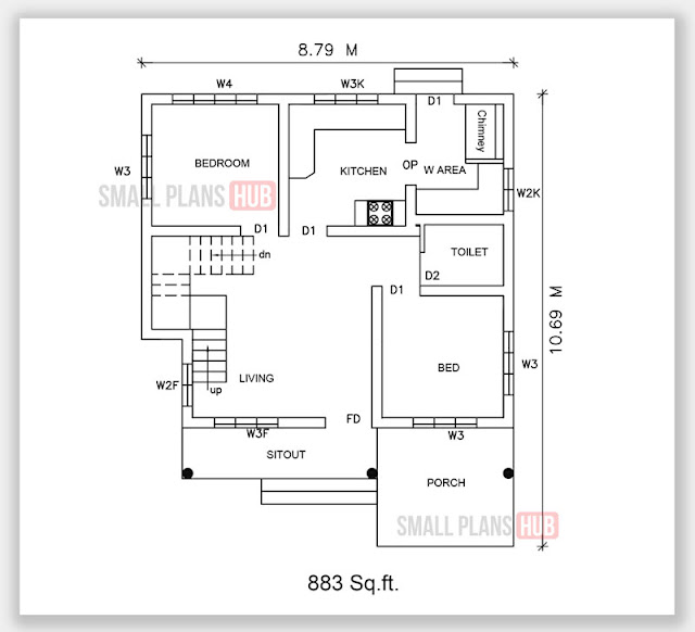 1558 Sq.ft. 4 Bedroom Ground Floor Plan and Elevation