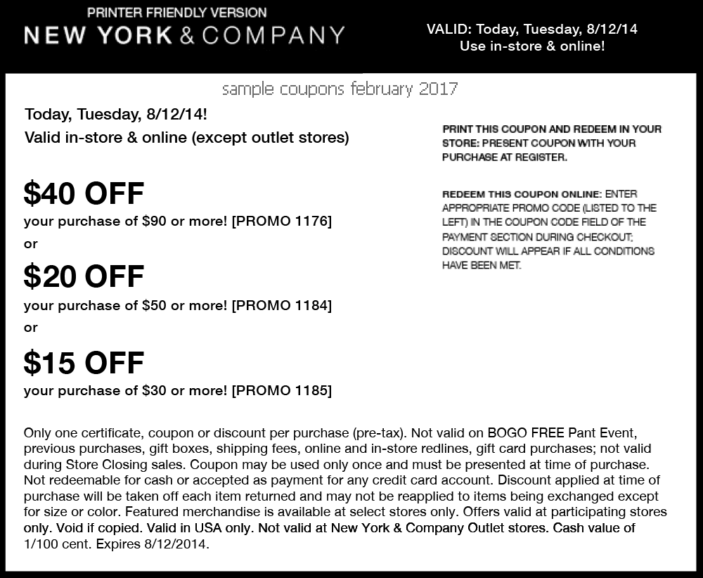 New york and company coupon codes may 2018