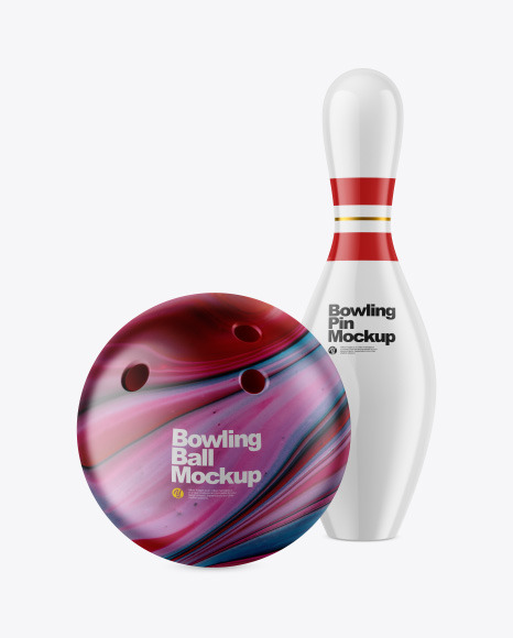 Metallic Bowling Ball w/ Bowling Pin Mockup
