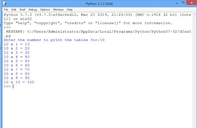 Python program to print multiplication table