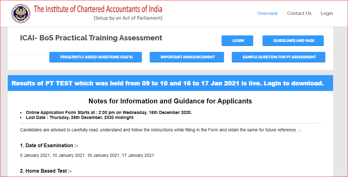 ICAI PT Test CA Articleship Exam Practical Training Assessment