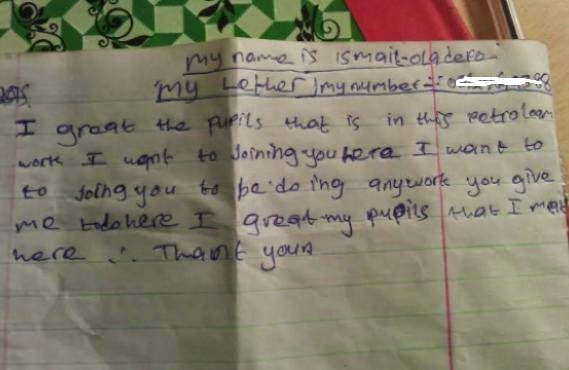 2 They say this is a job application letter from Ibadan...:-)