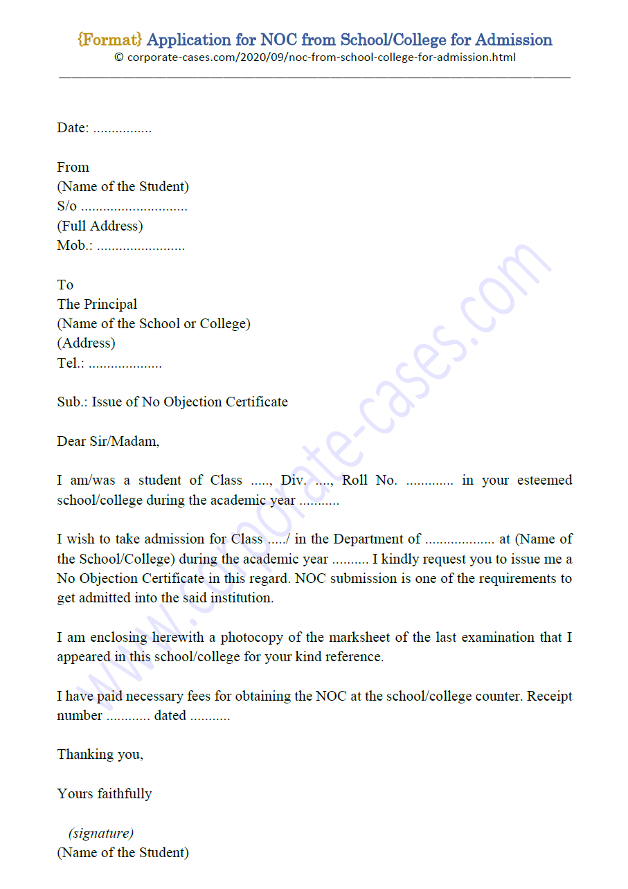 letter of noc request