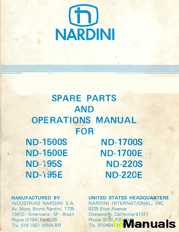 Machinery Manuals Nardini ND Series Lathes Operations and Parts Manual