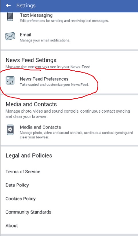 Menu News Feed Preferences Facebook